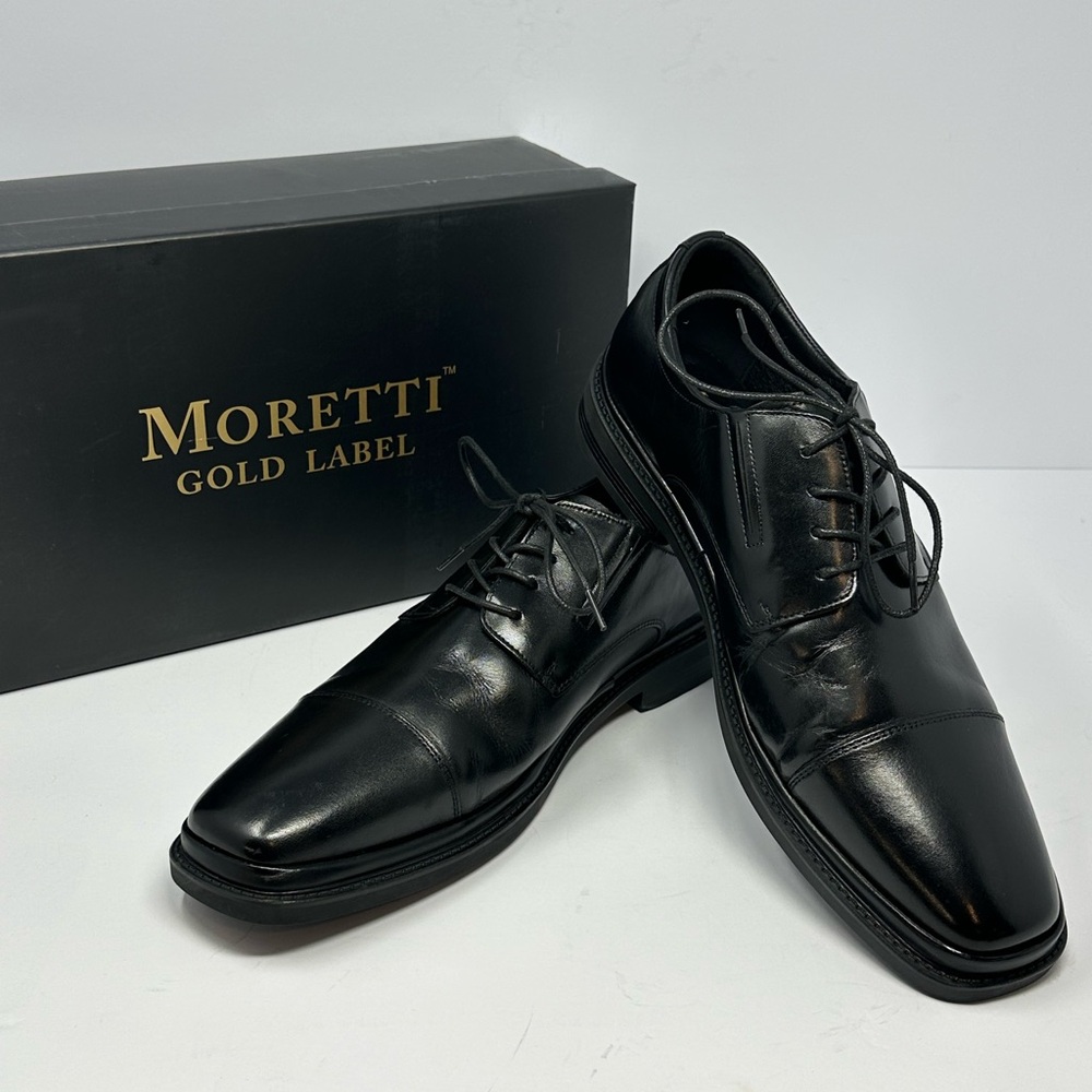 Moretti Gold Label Abe Mens Sz 12 D Black Leather Cap Toe Oxfords